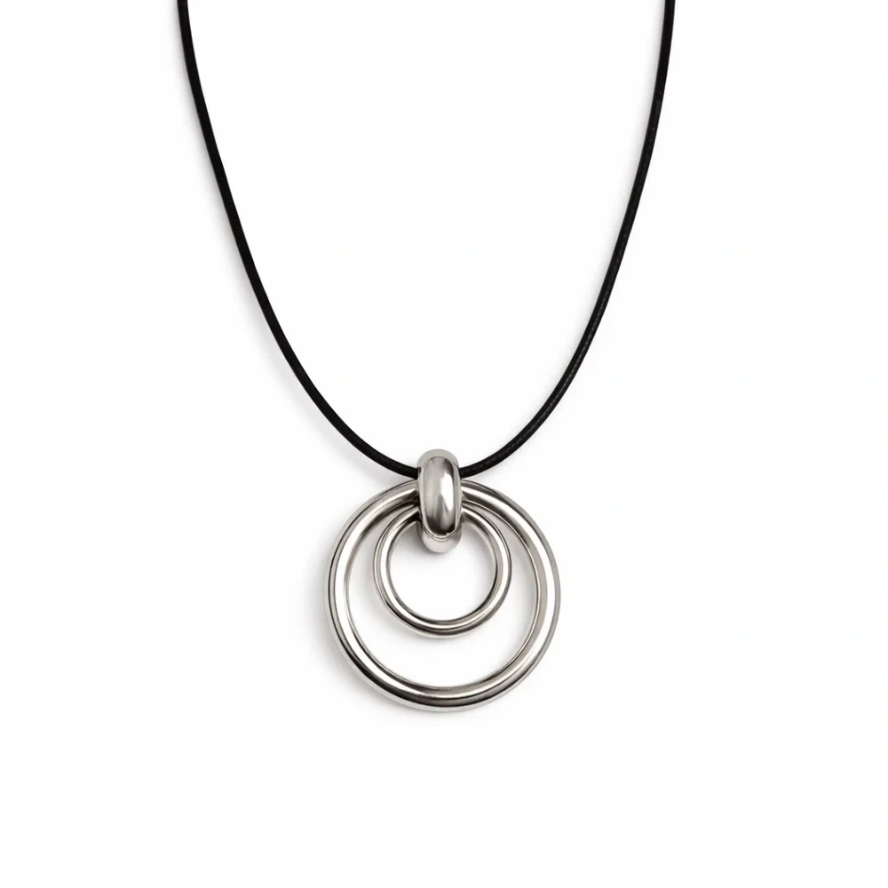 Minimalist Silver Pendant With Black Cord - Picture 1 of 6